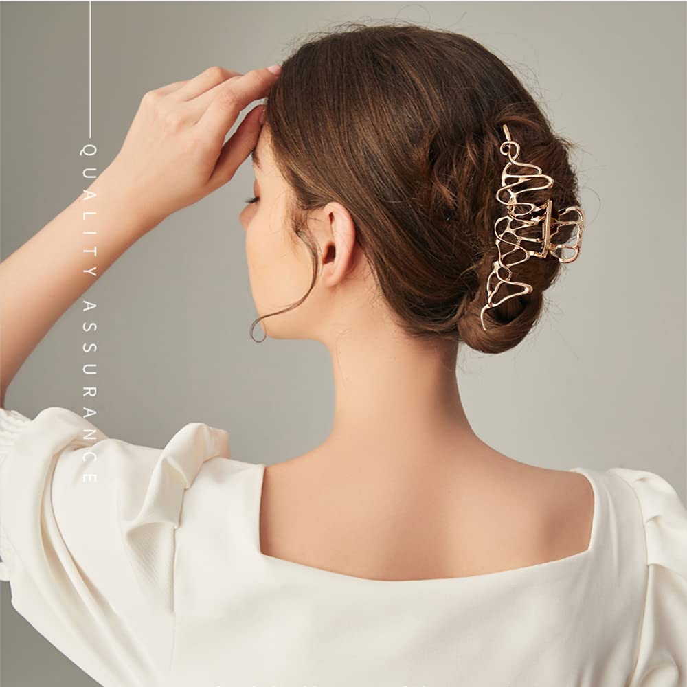 Parcce Paquete de 4 pinzas grandes de metal para cabello rizado fino a grueso, pinzas grandes antideslizantes de color dorado de 4.3 pulgadas, accesorios perfectos de moda para mujeres y niñas,