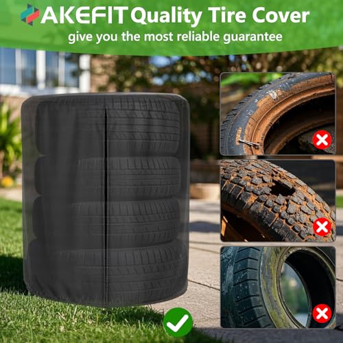 AKEfit Tire Cover, Heavy Duty Waterproof and Dustproof Tire Storage Bag for Trailer RV SUV Truck Tires with Zipper (Black,Holding 4 Tires Within 27 Inch Diameter) - Thumbnail 7