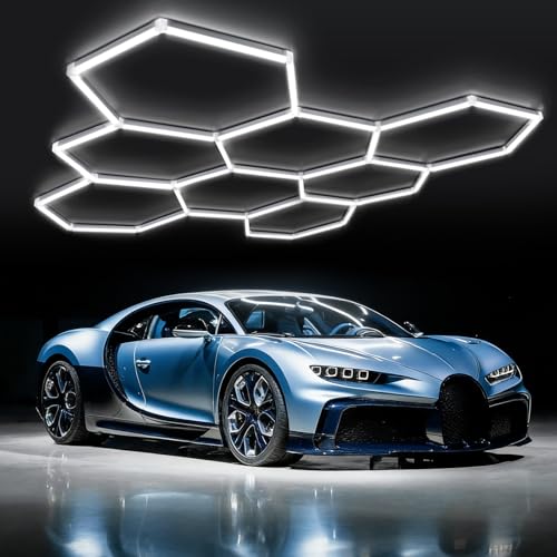 8 Hex Lámpara de techo LED hexagonal para garaje 35pcs luces de tubo, 280W 6500K luces LED de techo conectables para taller, garaje, almacén, gimnasio,sala de lavado para el cuidado del automóvil
