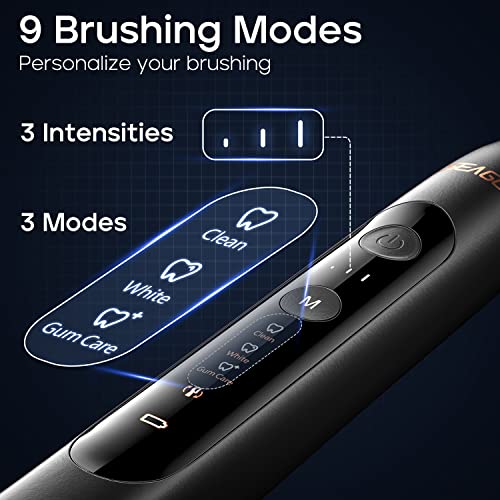 Seago Ultrasonic Electric Toothbrush For Adults, Twin-Engine 3 Modes And 3 Intensities, Wireless Rechargeable Sonic Toothbrush, 8 Brush Heads & Travel Toothbrush Set, Black #TOP2