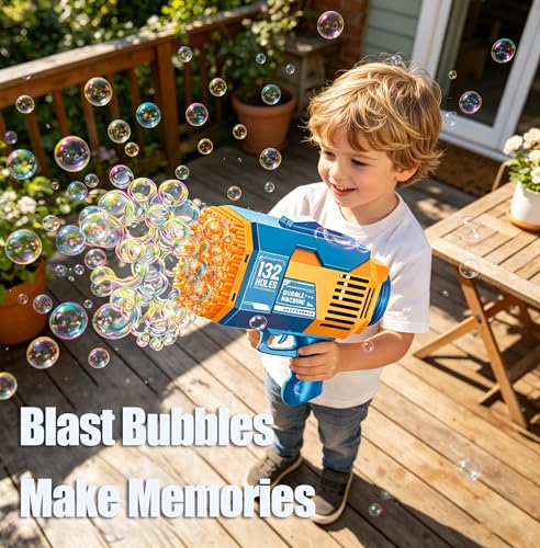 Fulercni Upgraded 132 Holes Bubble Machine Gun,Bazooka Bubble Machine,Rocket Bubble Gun Bubble Machine,Summer Toys Bubble Blaster Maker for Kids, Wedding, Birthday Gift (Light Blue) by Fulercni - Image 4