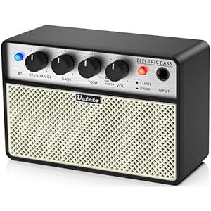Ueteto 10W Mini Bass Amp, Portable and Rechargeable Bass Guitar Practice Amplifier with Clean and Drive Channels
