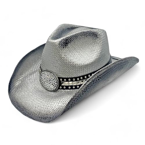 Peter Grimm Women's Gila Drifter – Rhinestone Cowgirl Hat, Vintage Silver, One Size
