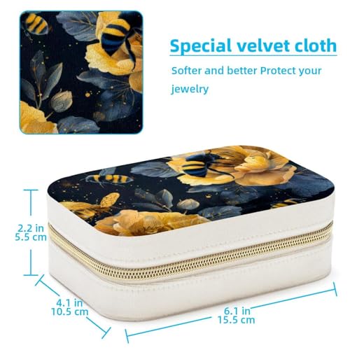 Boîte à bijoux de voyage jaune avec motif abeille pour bagues et colliers - 5