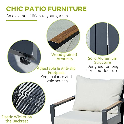 Outsunny 4 Piece Patio Furniture Set, Aluminum Conversation Set, Outdoor Garden Sofa Set With Armchairs, Loveseat, Center Coffee Table And Cushions, Cream White #TOP3
