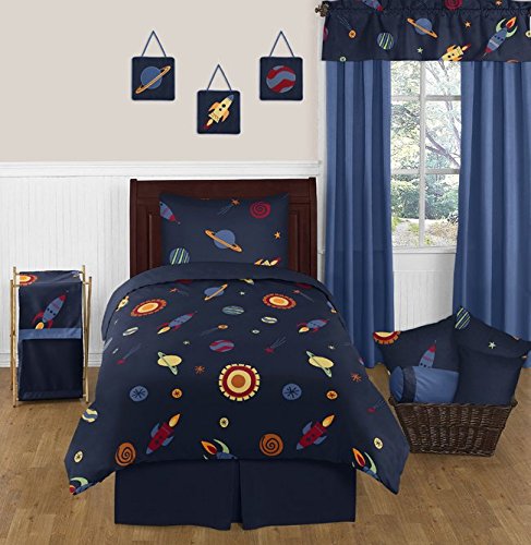 Sweet Jojo Designs Galactic Planets Rocket Ship Window Treatment Valance For Space Galaxy Bedding Collection #TOP3