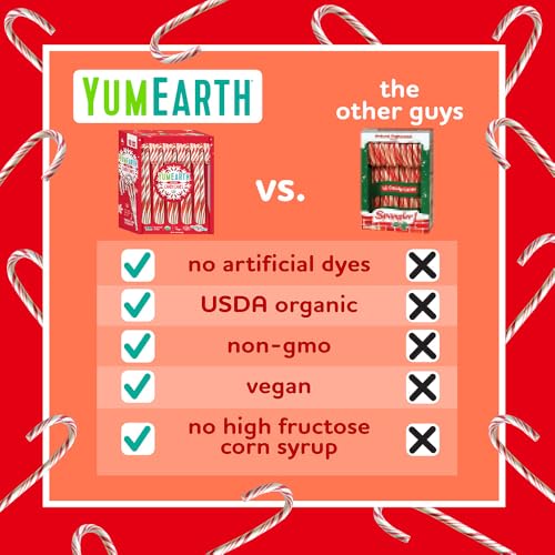 Image of YumEarth Organic Candy Canes - Individually Wrapped Full Size Peppermint Candy Canes - Allergy Friendly, Non GMO, Gluten Free, Vegan, Dye Free Christmas Candy - 10 Count (Pack of 1)