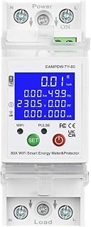 Medidor de energía WiFi de 80 A con protección contra sobrecorriente y fugas, seguimiento de energía bidireccional para red y sistemas solares, monitor de voltaje remoto