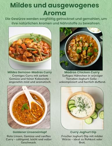 BIO Madras Curry Masala Golden Mix Mild | Aromatische Gewürzmischung mit Kurkuma, Kreuzkümmel & Koriander | Mild-würziger Geschmack für Curry, Eintöpfe & indische Gerichte