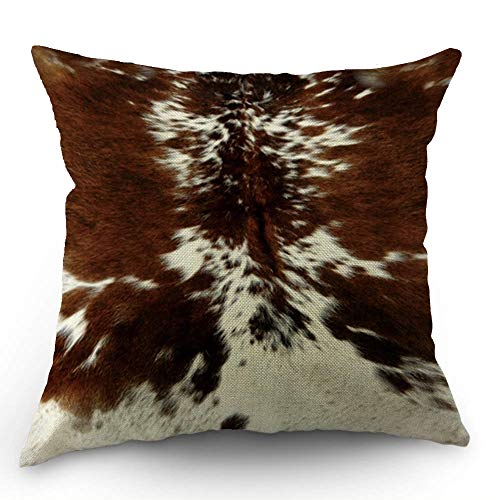 HL HLPPC Print Cowhide Throw Pillow Case Farm Animal Tri Color Brown Cow Cotton Linen Cushion Cover 18 x 18 Inches Standard Square Decorative Pillow Cover for Sofa and Bed One Side Print