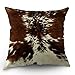 HL HLPPC Print Cowhide Throw Pillow Case Farm Animal Tri Color Brown Cow Cotton Linen Cushion Cover 18 x 18 Inches Standard Square Decorative Pillow Cover for Sofa and Bed One Side Print