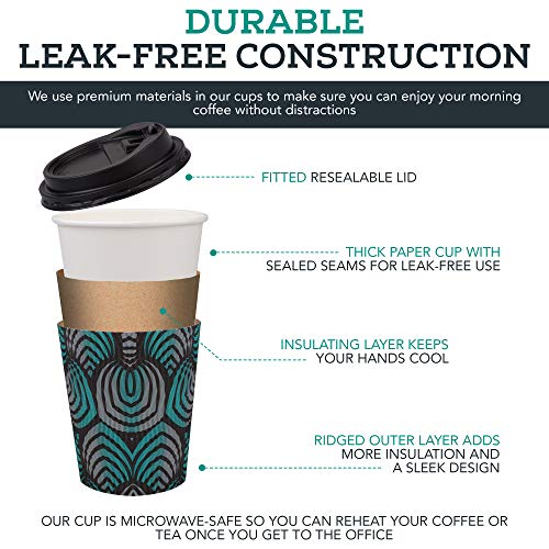 Nobleroyalcity-(NRC) Coffee Cups with Lids 50-Pack - Thick 12oz Togo Cups with Lids - Disposable Paper Cup with Lid Set for Hot or Cold Drinks - Convenient Resealable Plastic Lids and Insulating Layer