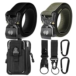 Corpower 2 x Cinturon Tactico Hombre, Longitud 120cm Cinturón Resistente Ancho 3.8 cm, Cinturón Nylon Hebilla de Metal de Liberación Rápida, Regalo con Bolsa Táctica Molle y Gancho
