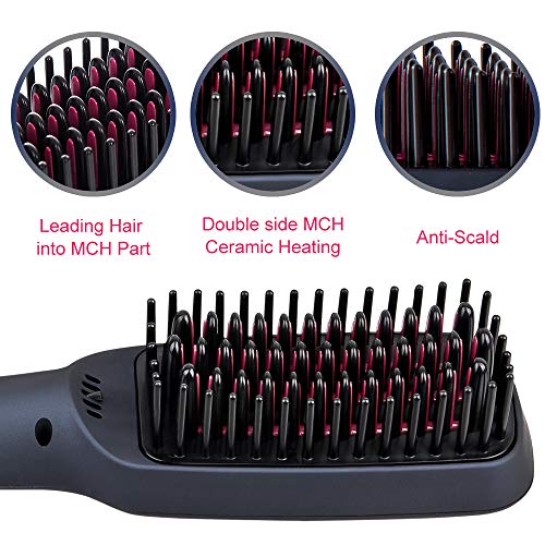 Ionic Hair Straightener Brush, Cnxus Mch Ceramic Heating + Led Display + Adjustable Temperatures + Anti Scald Hair Straightening Brush, Portable Frizz-Free Hair Care Silky Straight Heated Comb #TOP3