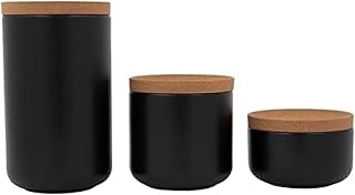 Kamenstein Ceramic and Cork Set of 3 Stackable Canisters, 1/2 qt, 1 qt, 2 qt, Black