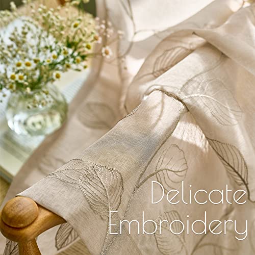 Lazzzy Taupe Sheer Curtains Leaf Embroidered 63 Inch Length For Living Room Bedroom Rod Pocket Voile Window Drapes 2 Panels #TOP2