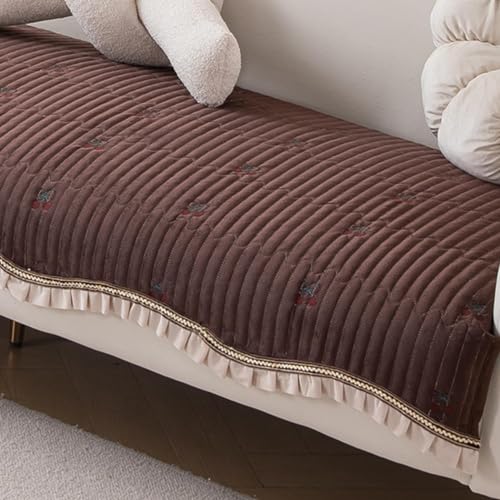 Image of HOKIPO Premium Dutch Velvet Sofa Cover Mat with Frill | Make Your Own Sofa Cover Set, Mat Length 90(D) x 60(L) cm, Rich Chocolate (NEW-AR-5733-CHOC)