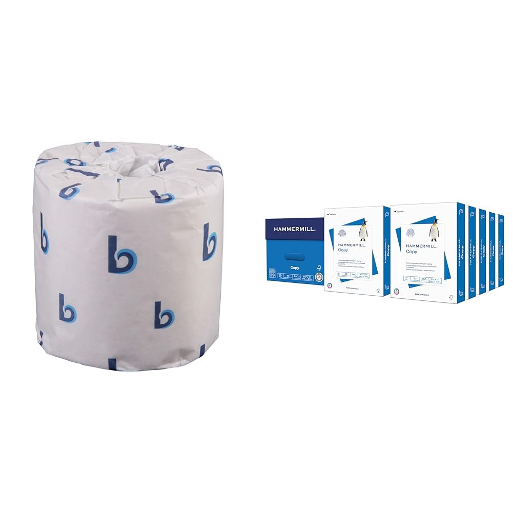 Boardwalk B6144 2-Ply Septic Safe Toilet Tissue - White (96/Carton) & Hammermill Printer Paper, 20 lb Copy Paper, 8.5 x 11-10 Ream (5,000 Sheets) - 92 Bright, Made in the USA