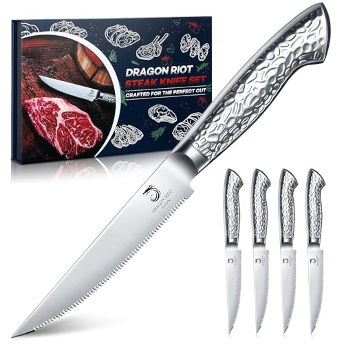 DRAGON RIOT 4-Piece Steak Knife Set, serrated, Japanese stainless steel