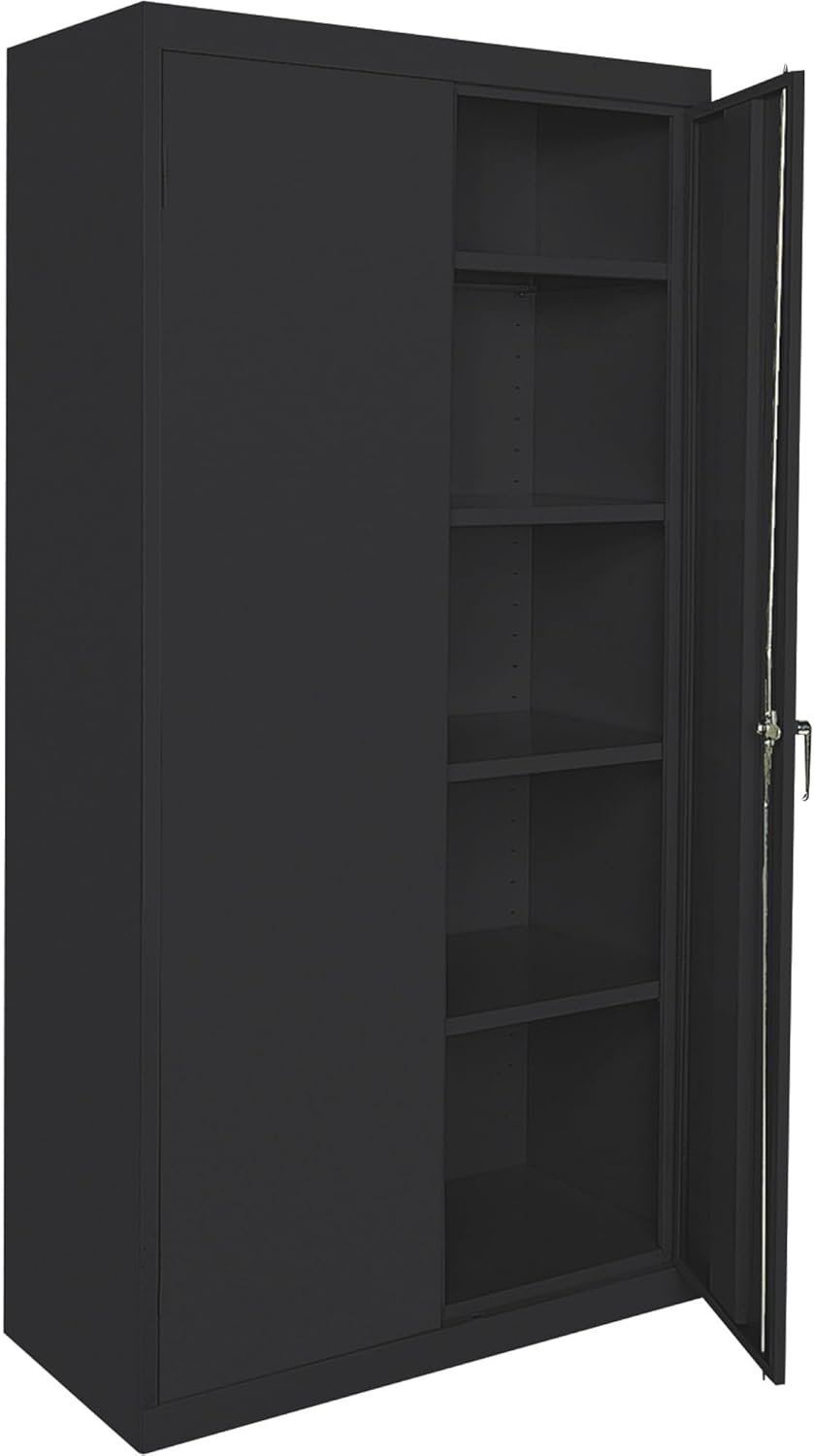 Edsal Classic Series Steel Freestanding Storage Cabinet with Adjustable Shelves in Black - 72" H x 36" W x 18" D