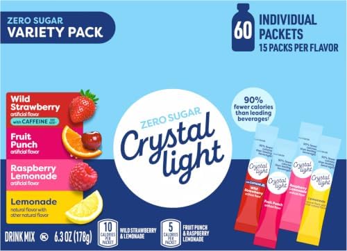 Crystal Light On the Go, 60 Ct. - Variety Pack (Lemonade, Fruit Punch, Raspberry Lemonade, Wild Strawberry) 178g