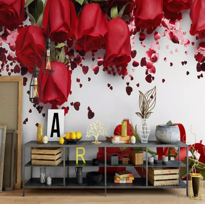 Papier peint mural moderne rose rouge pour masquer un mur terne de salon