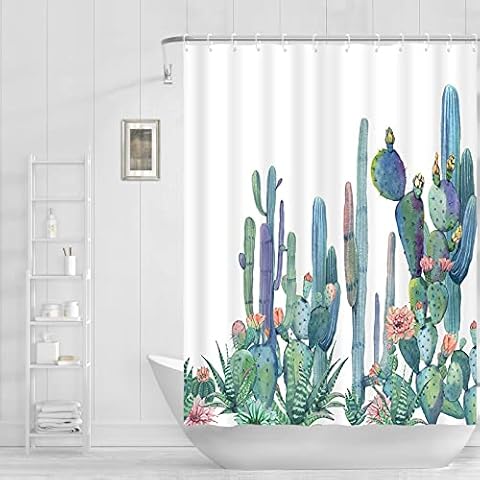Abaysto Bathroom Shower Curtain Tropical Cactus Shower Curtains, Cactus Flowers Blossom Bath Curtain Shower Curtains Set with Hooks Retro Bathroom Decor Cover