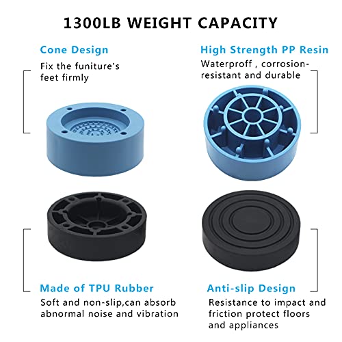 HANIHUA Blue Round Bed Furniture Risers (Set of 4) 1 inch Adjustable Bed Lifts Risers for Bed Frame, Sofa, Chair Risers, Home Heavy Duty Table Couch Legs Feet Accessories, 1300 lbs - Thumbnail 4