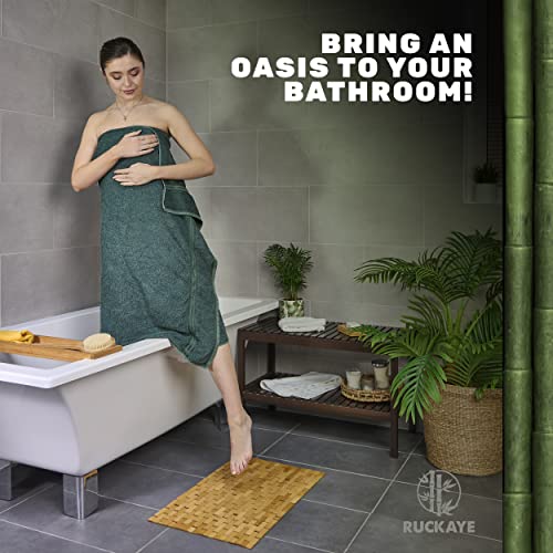 Ruckaye Bamboo Bath Mat 24X16 Inches With Silicone Grip Pads – Foldable, Waterproof, Slip Resistant Bamboo Shower Mat For Bathroom, Sauna, Spa, Kitchen & Outdoors– Environment Friendly Bamboo Mat #TOP7
