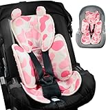 Honeau Baby 3in1 Car Seat Head Body Support,Reversible Cotton-Minnky Infant Car Seat Insert Newborn Boys Girls,Soft Breathable Carseat Head Support Pillow Cushion Infant Stroller,Swing,Bouncer(Pink)