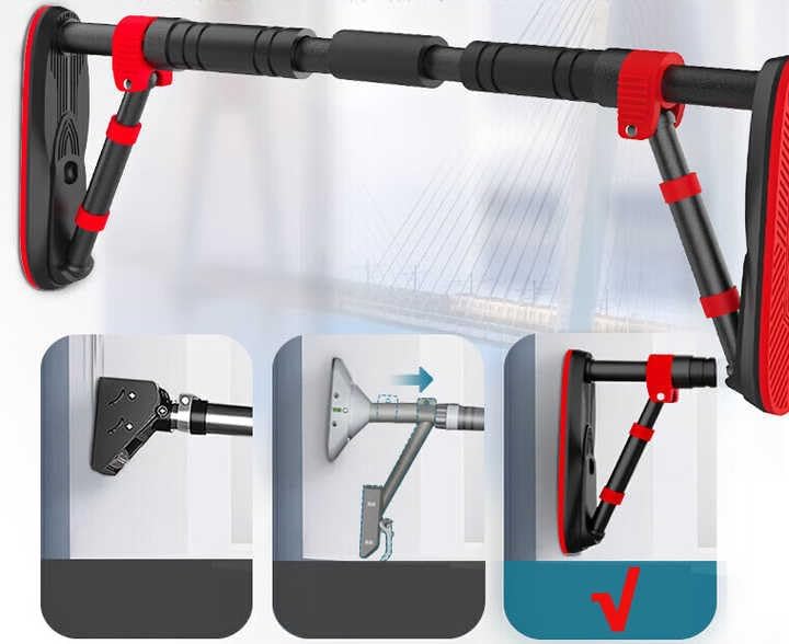 Image of LUVINA Pull Up Bars Wall Mounted Workout for Home, Length Adjustable Without Screw Anti-skid Grip Hanging Bar Rod Exercise Bar, Push-Ups, Sit-Ups, Stretching, and Height Increase Hanging Bar (Black + Red, 70cm - 90cm)
