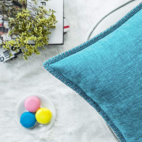 Calitime Throw Pillow Cases Pack Of 2 Cotton Thread Stitching Edges Solid Dyed Soft Chenille Cushion Covers For Couch Sofa Home Farmhouse Decoration 12 X 20 Inches Lake Blue #TOP4
