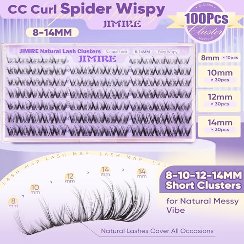 Image of Spider Breeze Lash Clusters Wispy Eyelash Clusters CC Curly Natural Lashes Clusters Fluffy Cluster Eyelash Extensions Natural Look 8-14MM Short Cluster Lashes for Clean Baddie Makeup Look by JIMIRE