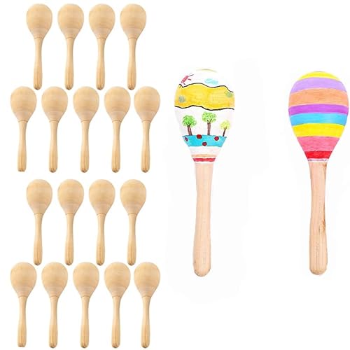 Vaguelly 20Pcs Wooden Maracas, Diy Wood Maracas Blank Maracas Unfinished Hand Painted Maracas Mexican Fiesta Maracas Musical Instruments For Adults Party Kindergarten, Size L #TOP23