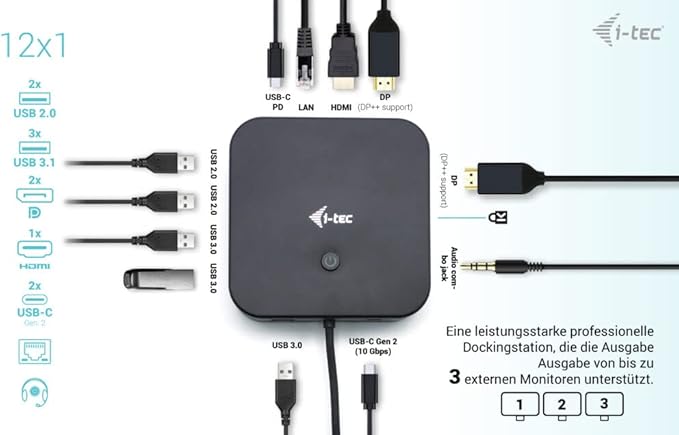 Hub USB-C i-tec con 8 puertos y HDMI, 100W PD miniatura 3
