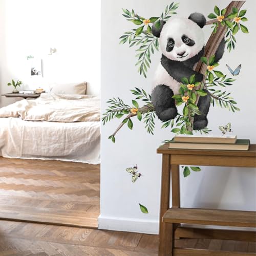 WandSticker4U®- [Aquarelle] Stickers muraux animaux PANDA sur ARBRE enfants (41x59 cm) I Autocollant mural panda animaux de la forêt I Déco murale chambre bébé fille garçon