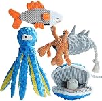 Nocciola 4 pcs Ocean Series Crinkle Squeaky Dog Toys | Stuffed Dog Toys, Interactive Rope Dog Toys for Small, Medium & Large Dogs, Durable for Aggressive Chewers