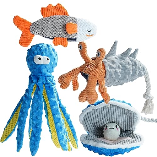 Nocciola 4 Packs Crinkle Squeaky Dog Toys for Aggressive Chewers,...