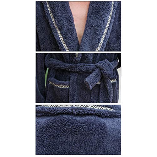 Albornoz de pijama térmico hombre bata franela gruesa camisón suave con solapa 7