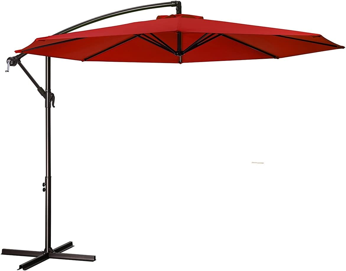 MEWAY 10ft Patio Offset Umbrella Outdoor Patio Cantilever Umbrella for Deck Pool Backyard, Large Market Garden Umbrella with 8 Sturdy Ribs, Crank & Cross Base