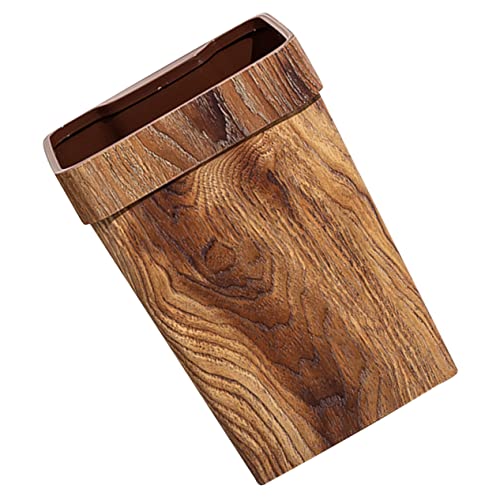 Caneca de basura rectangular de plástico con diseño madera