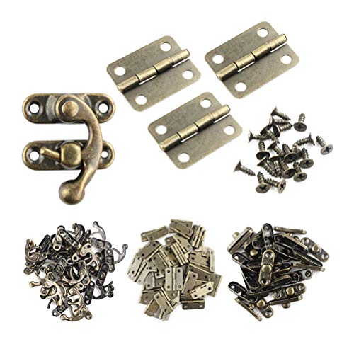 Wobe 60Pcs Small Box Hinges And 30 Sets Antique Right Latch Hook Hasp With 360 Pcs Replacement Screws For Wood Jewelry Box Hasp Catch Decoration - Bronze Tone #TOP11