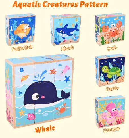 Mardiko Wooden Jigsaw Puzzles Montessori Toddler Toys for Kids 1 2 3 4 5 Years Old Birthday 3D Farm Animals Wooden Jigsaw Educational Puzzle Games for Girls Boys Children