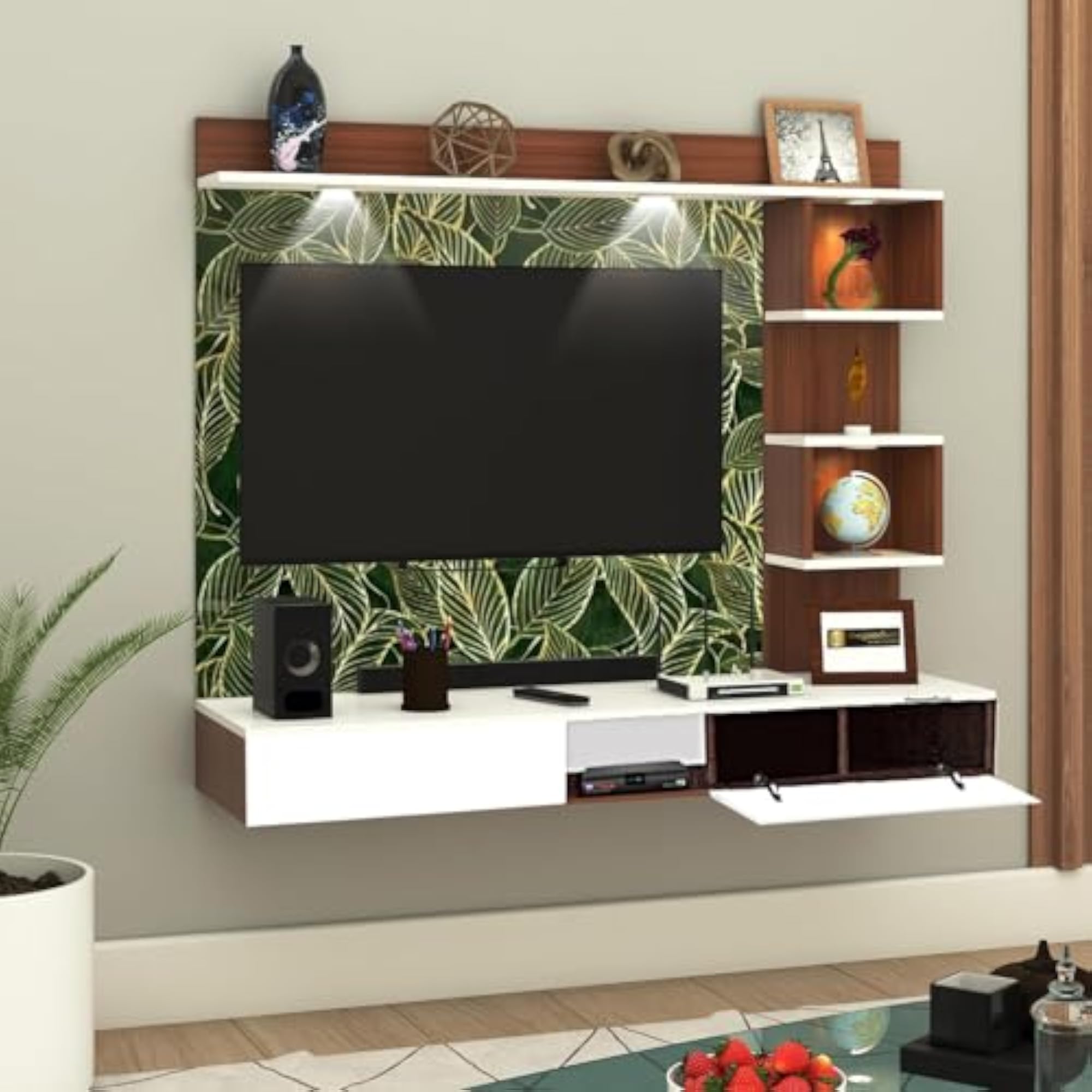 3mm UPVC Self Adhesive Waterproof Sheet for TV Unit, Leaf Green Pattern