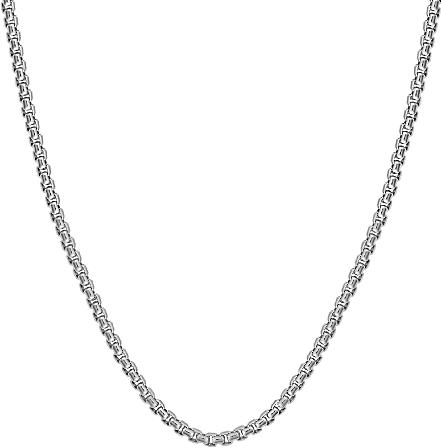 Savlano 925 Sterling Silver Italian Solid Round Box Rhodium Plated Chain Necklace Comes With Gift Box for Women & Men - Made in Italy