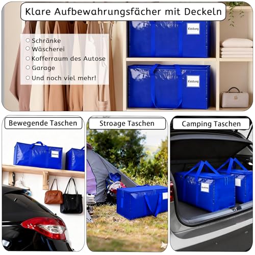 6 Stück 95L Übersized Aufbewahrungstasche,Blau,Aufbewahrungstaschen mit Deckeln,Heavy-Duty Umzugskartons mit Reißverschlüssen und verstärkten Griffe,Moving Boxes für Kleidung,College-Schlafsaal,Reisen