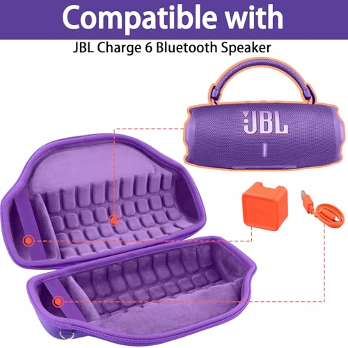 Image of co2CREA Case for JBL Charge 6 Portable Bluetooth Speaker, Purple | High-Density Foam Padding, Reinforced Handle, Detachable Shoulder Strap, Compact Lightweight Design, Dust Protection