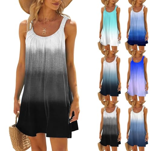Tunika Strand Damen, Strandkleider Damen Sommer Kurz Sommerkleid Bikini Cover Up Strandkleid Strand Kleider Casual Ärmellos Tshirt Kleid Minikleid,...