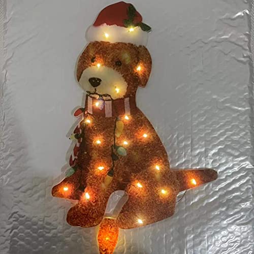 Decorações animadas de Natal ao ar livre - Cão Goldendoodle de Natal iluminado com cordão de luz | L