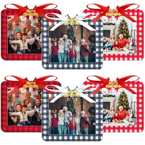 Christmas Felt Hanging Photo Frames Christmas Felt Buffalo Plaid Photo Frame Ornament Red White Black Picture Frame for Holiday Picture Frame Christmas Tree Decoration Supplies (6 Pcs) Cover